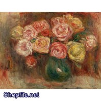 Tranh sơn dầu nước ngoài lọ hoa hồng